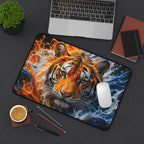 Tiger Fire & Water Desk Mat — Vibrant Animal Print Mouse Pad for Home and Office