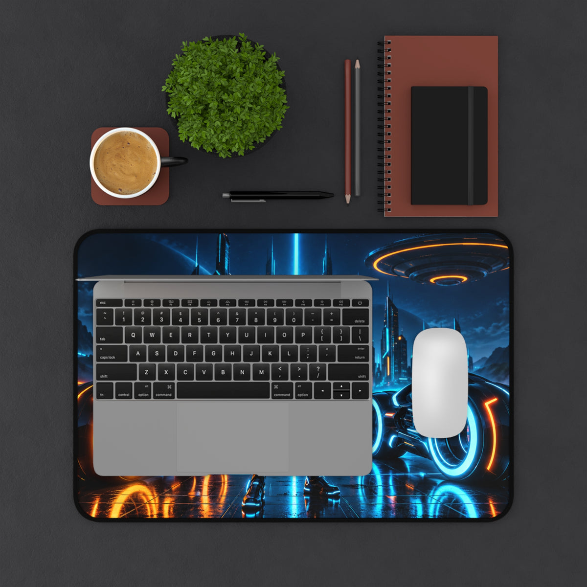 Neon Guardian Sci-Fi Gaming Desk Mat