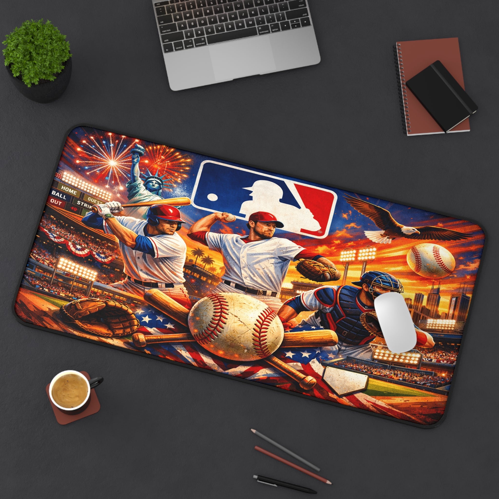 Baseball Desk Mat & Gaming Mouse Pad, MLB Inspired Non-Slip Neoprene Desk Pad Gift