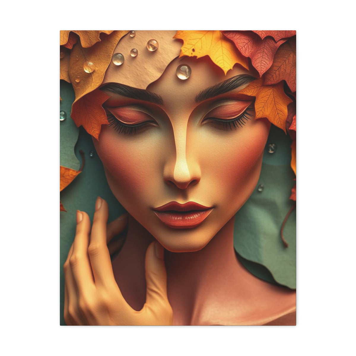 Women Face Poster in Layered Paper Aesthetic with Autumn Colors, Modern Aesthetic Wall Art, Home Decor Print, Canva Art Print, Office Decor