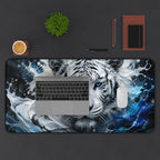 White Tiger Wave Mouse Pad — Large Animal Print Desk Mat