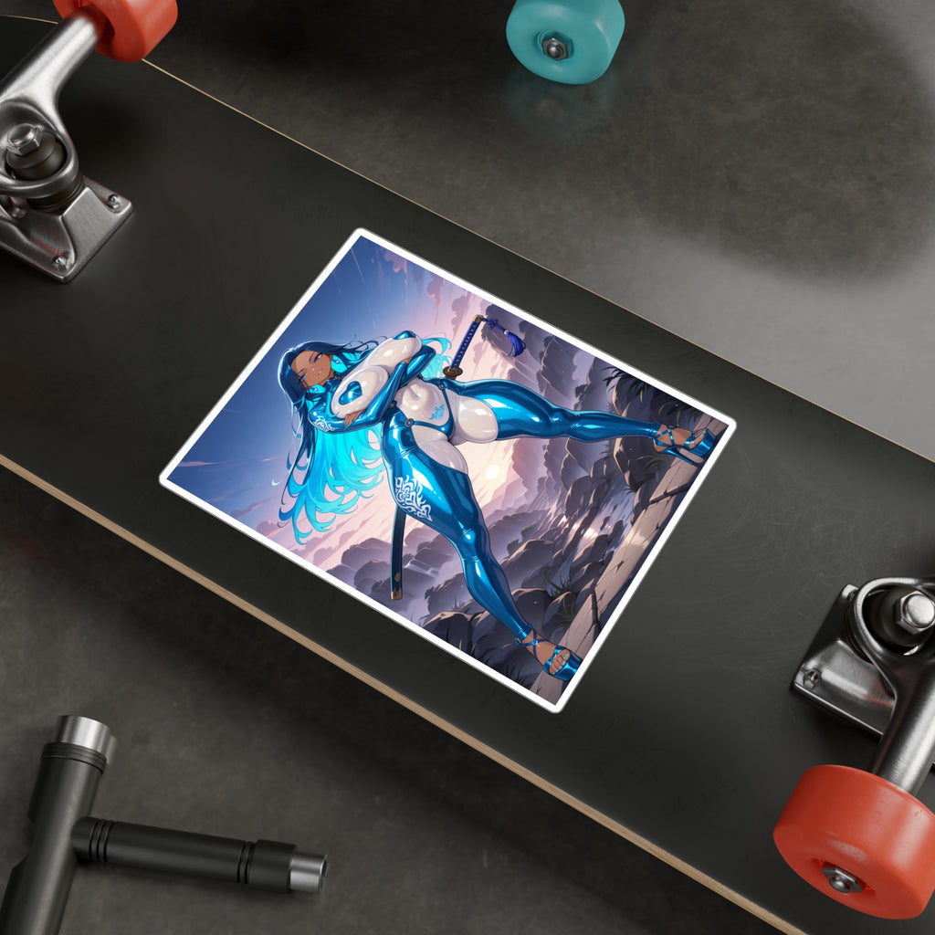 Azure Blade Empress Vinyl Decal — Blue Neon Anime Sticker