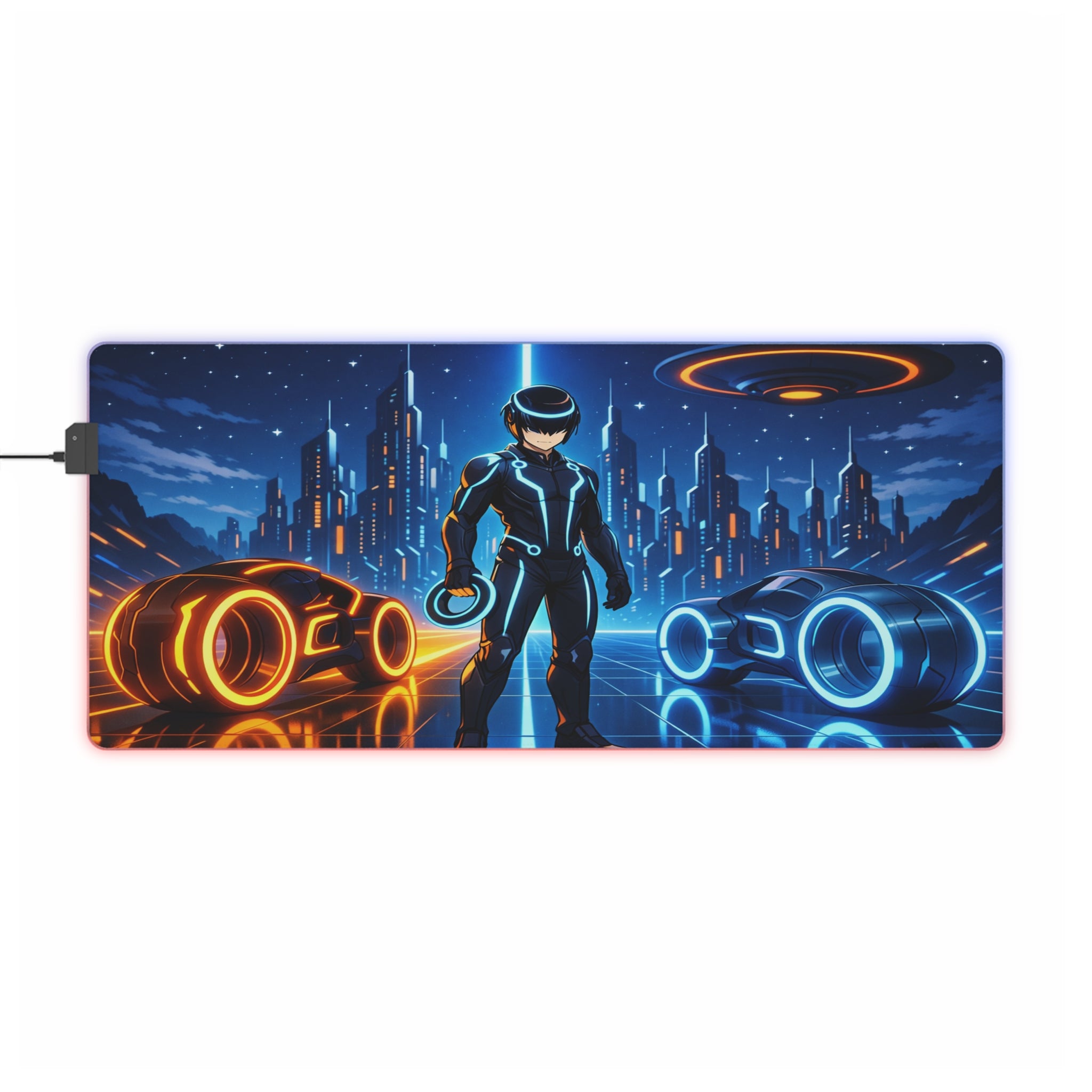 RGB LED Tron Anime Desk Mat, Gaming Mouse Pad