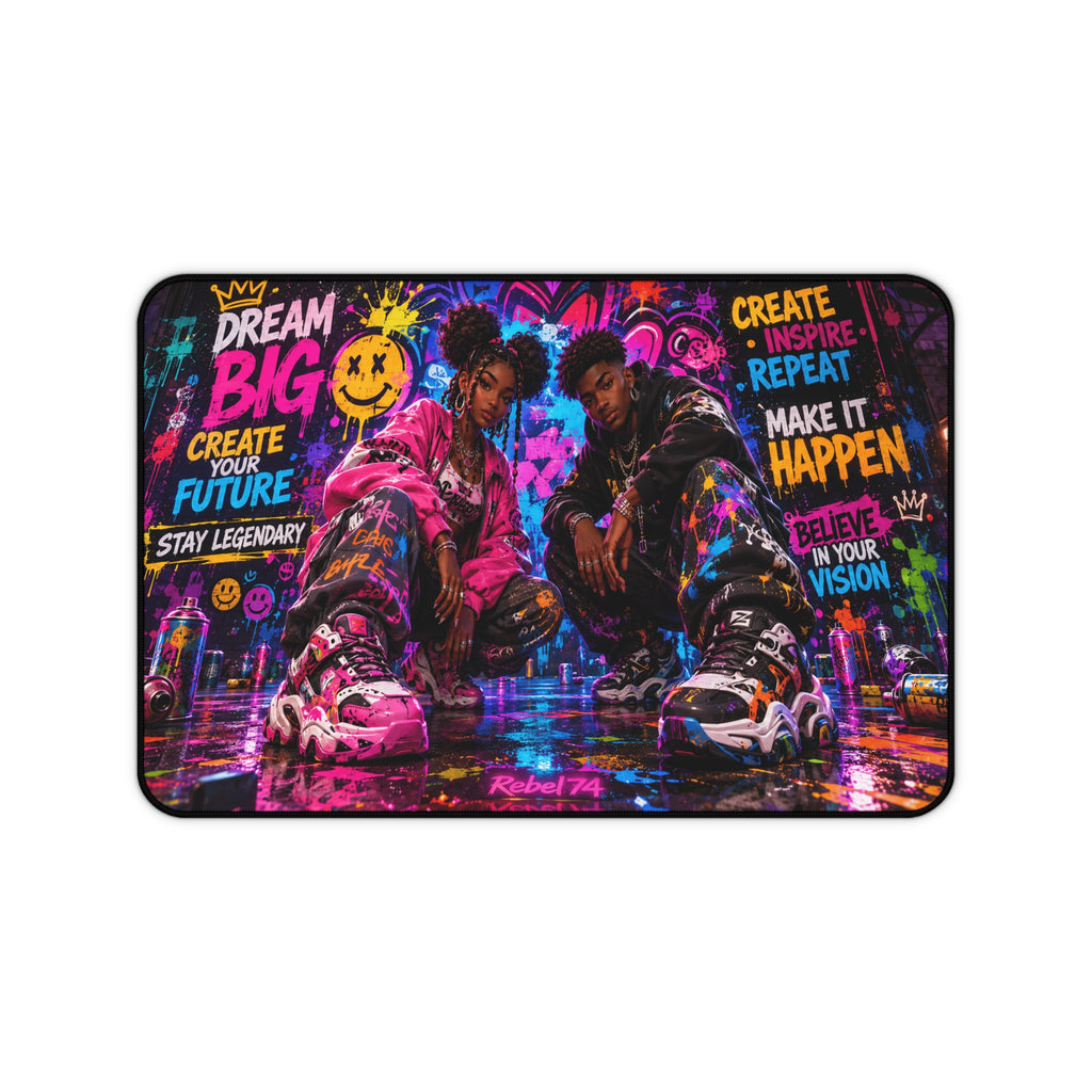 Motivational Urban Graffiti Desk Mat — 'Dream Big' Inspirational Gaming Mouse Pad