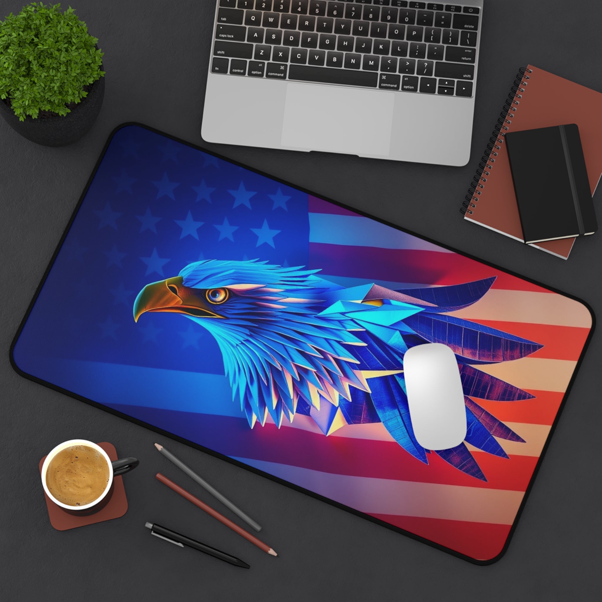 Patriotic Desk Mat with Eagle and American Flag, Premium Mouse Pad
