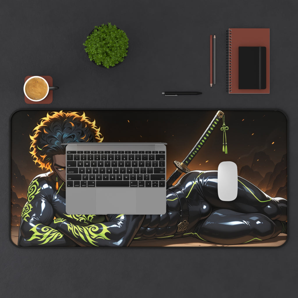 Tattooed Warrior Desk Mat — Anime Samurai Gaming Mouse Pad