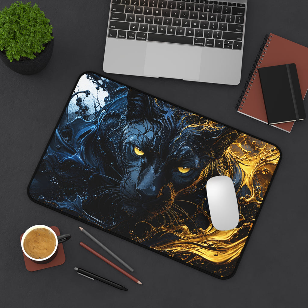 Black Panther Desk Mat — Black & Gold Cosmic Cat Gaming Mouse Pad