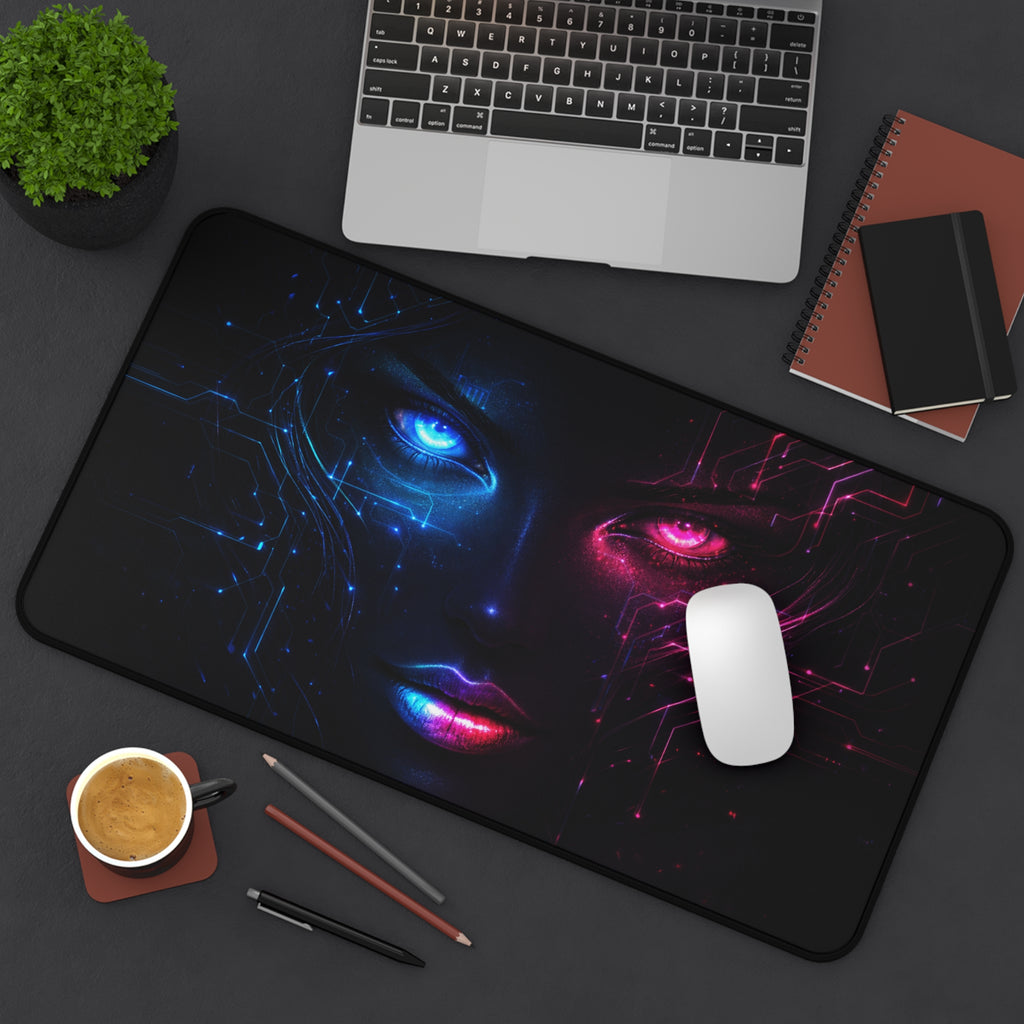 Neon cyborg in the shadows Desk Mat, XL Mousepad Non-slip for Gaming & Office