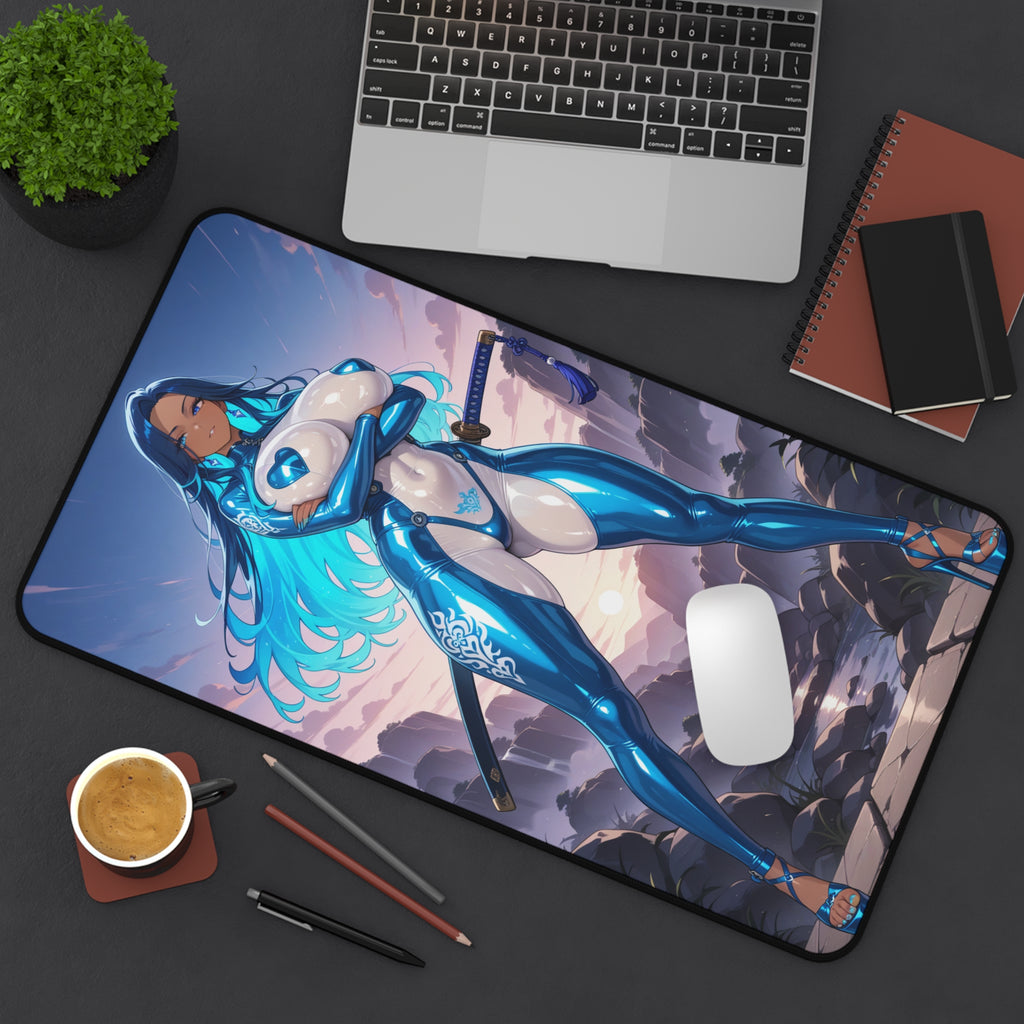 Anime Girl Warrior Mouse Pad, Swordswoman Desk Mat
