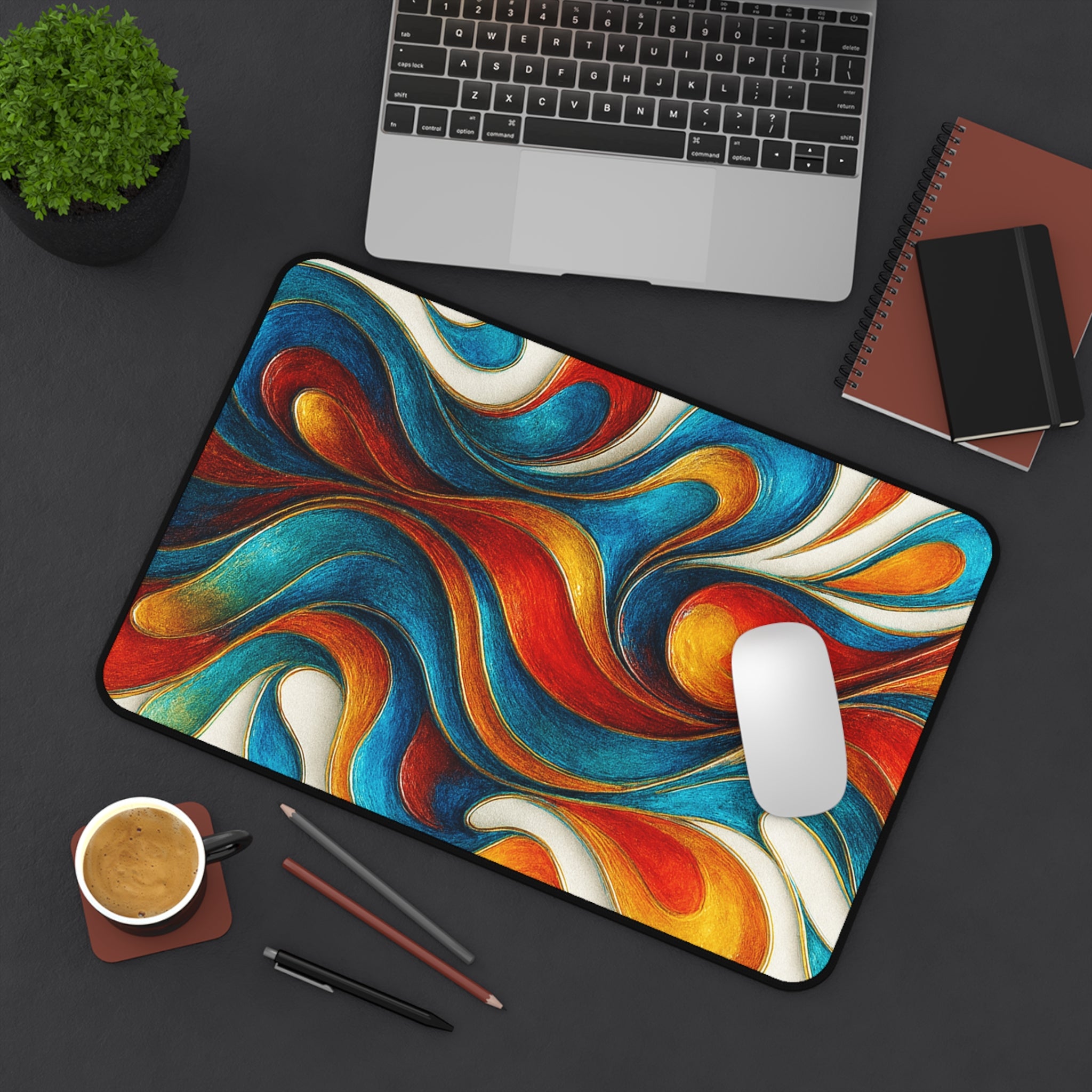 Abstract Colorful Mouse Pad, Vibrant Desk Mat, Modern Desk Pad for Home and Office