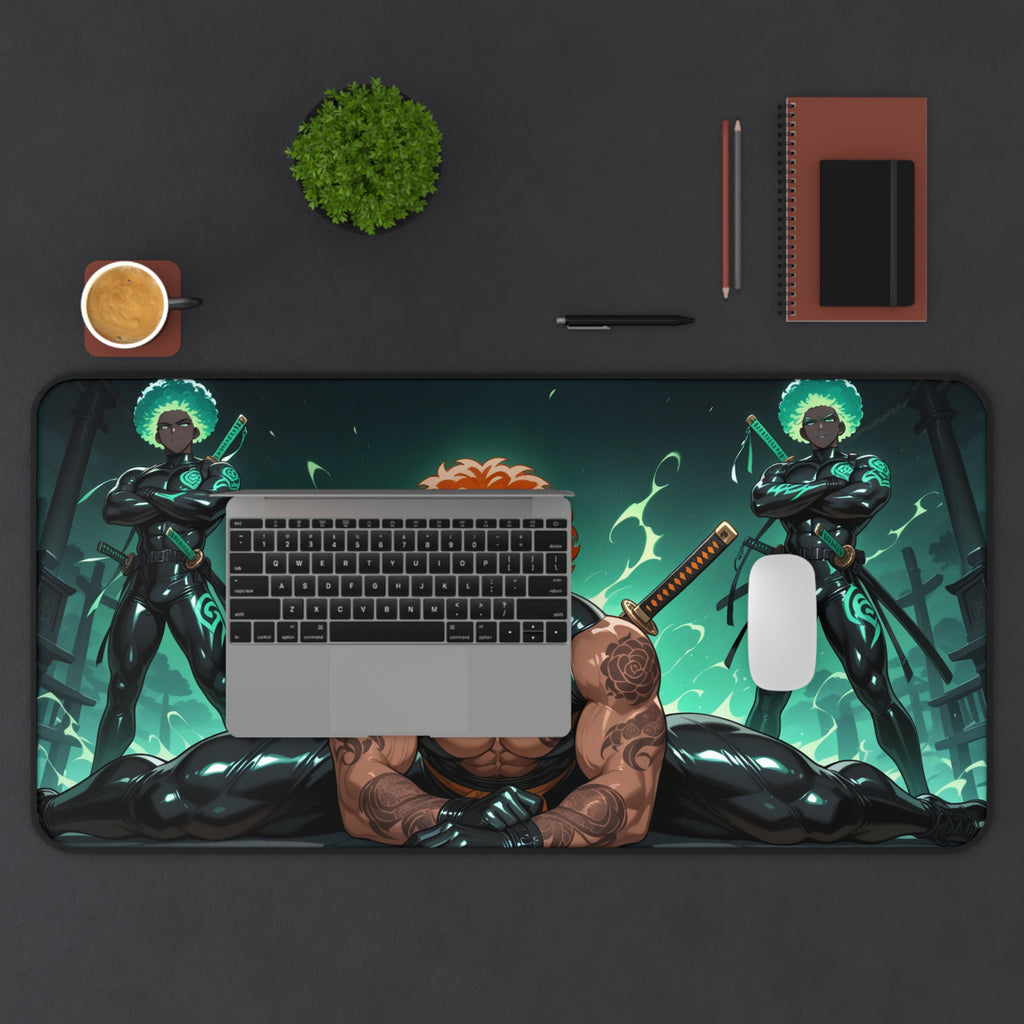 Anime Warrior Desk Mat — Muscular Swordsman Gaming Mouse Pad