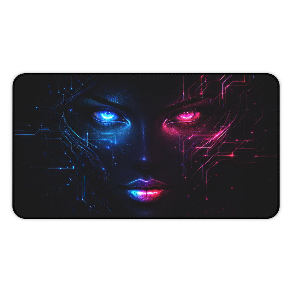 Neon cyborg in the shadows Desk Mat, XL Mousepad Non-slip for Gaming & Office