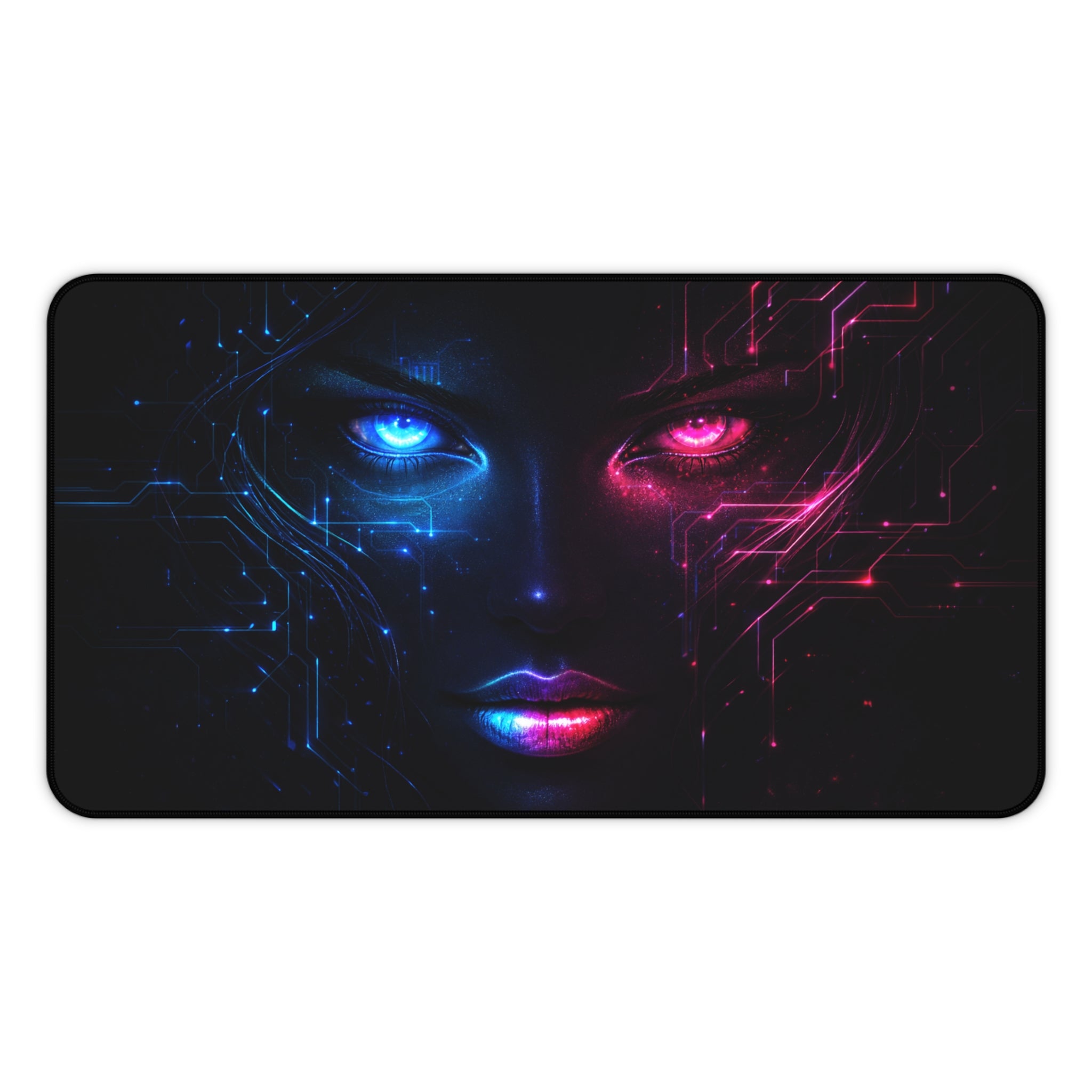 Neon cyborg in the shadows Desk Mat, XL Mousepad Non-slip for Gaming & Office