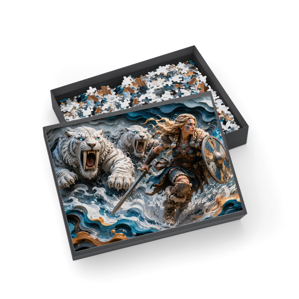 Viking Shieldmaiden & White Tigers - Puzzle (96–1000 pcs)