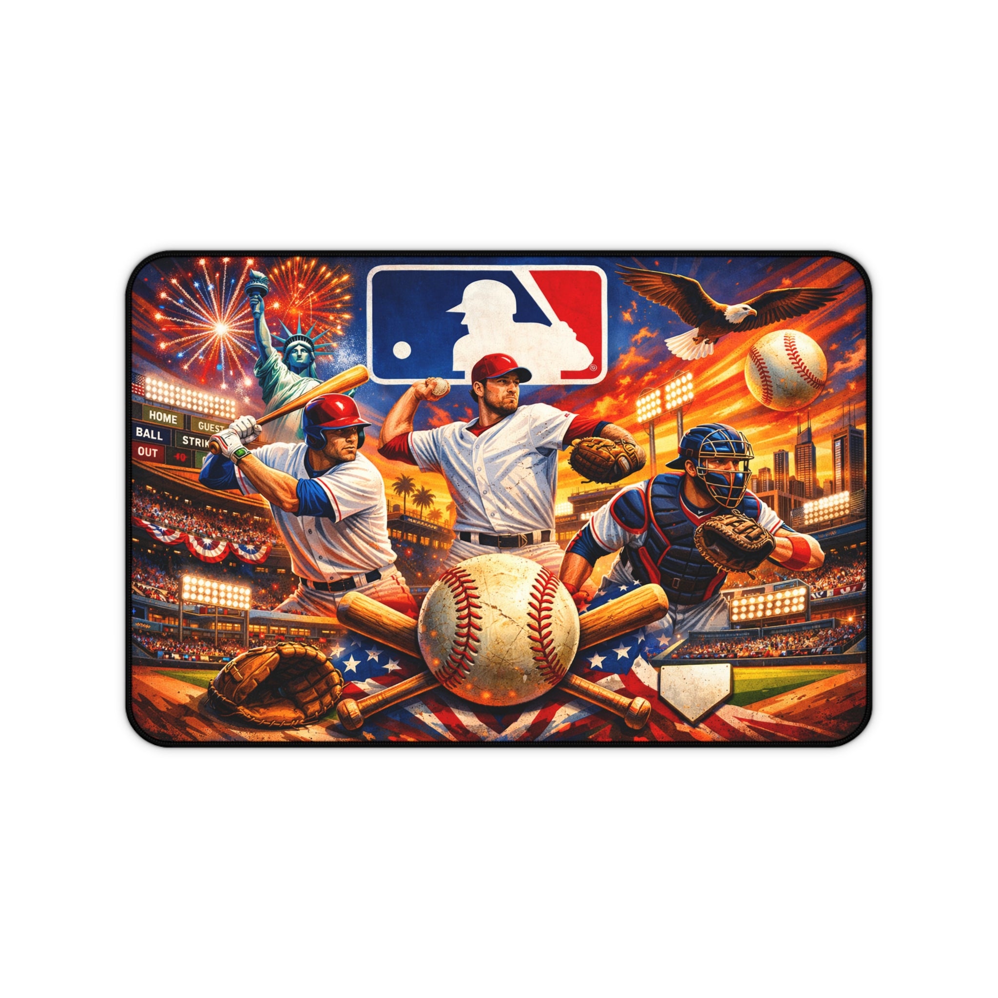 Baseball Desk Mat & Gaming Mouse Pad, MLB Inspired Non-Slip Neoprene Desk Pad Gift