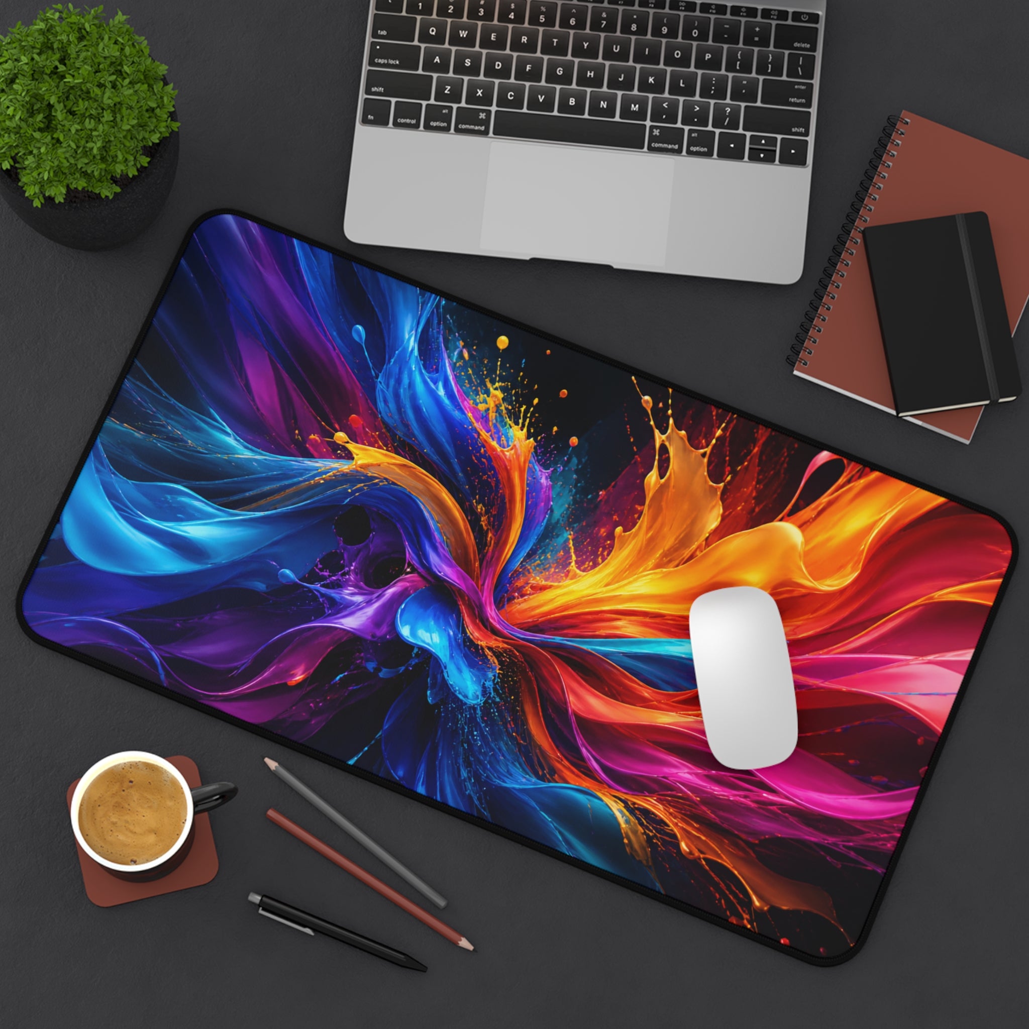 Abstract Color Splash Desk Mat — Vibrant Gaming & Office Mouse Pad