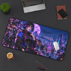 Anime Girl Gaming Desk Mat — Neon Moon & Cyber Fox