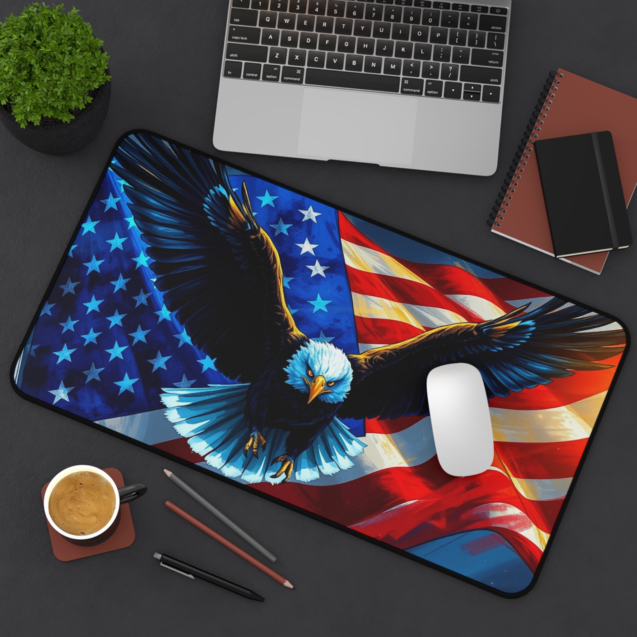 Patriotic Desk Mat with Eagle and American Flag, Premium Mouse Pad