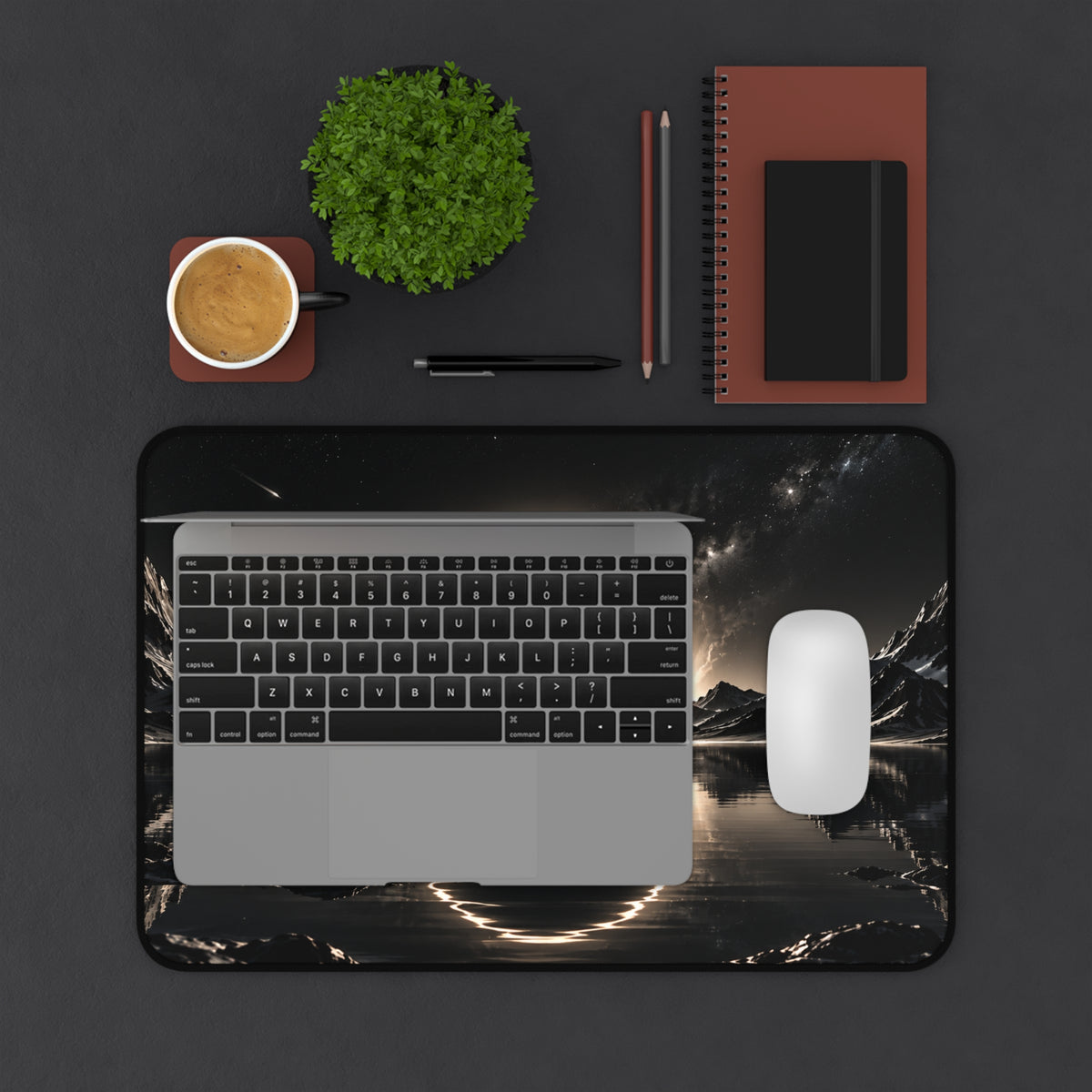 Cosmic Eclipse Mirror Lake Desk Mat & Mouse Pad