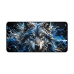 Mystic Blue Wolf Mouse Pad — Large Animal Print Desk Mat