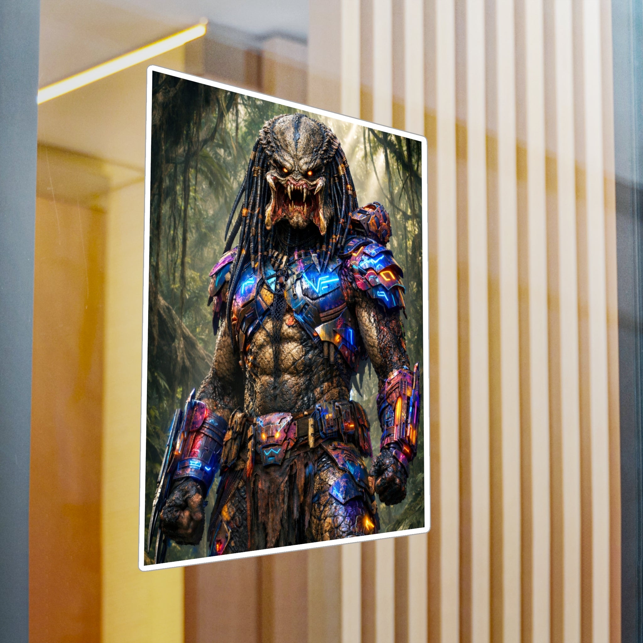 Predator Warrior Vinyl Sticker — Sci‑Fi Tribal Alien Kiss‑Cut Decal