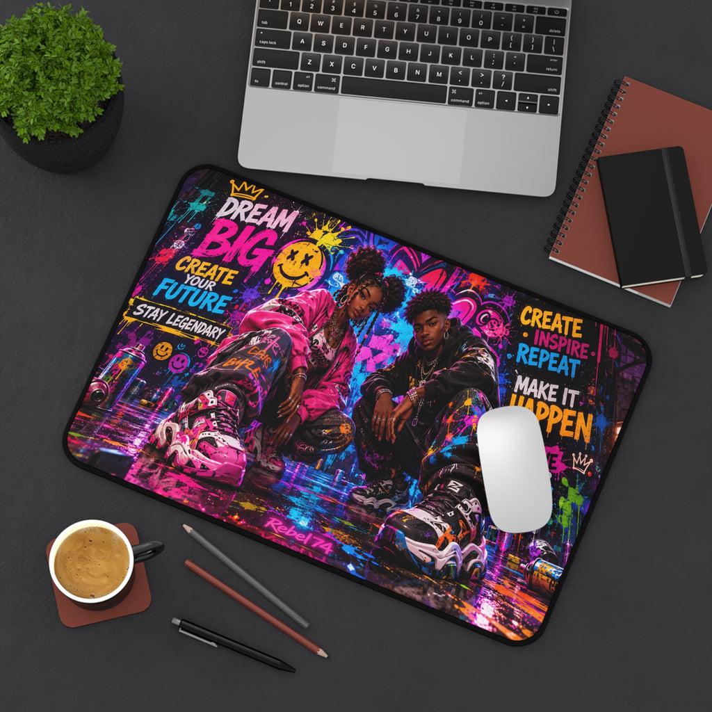 Motivational Urban Graffiti Desk Mat — 'Dream Big' Inspirational Gaming Mouse Pad