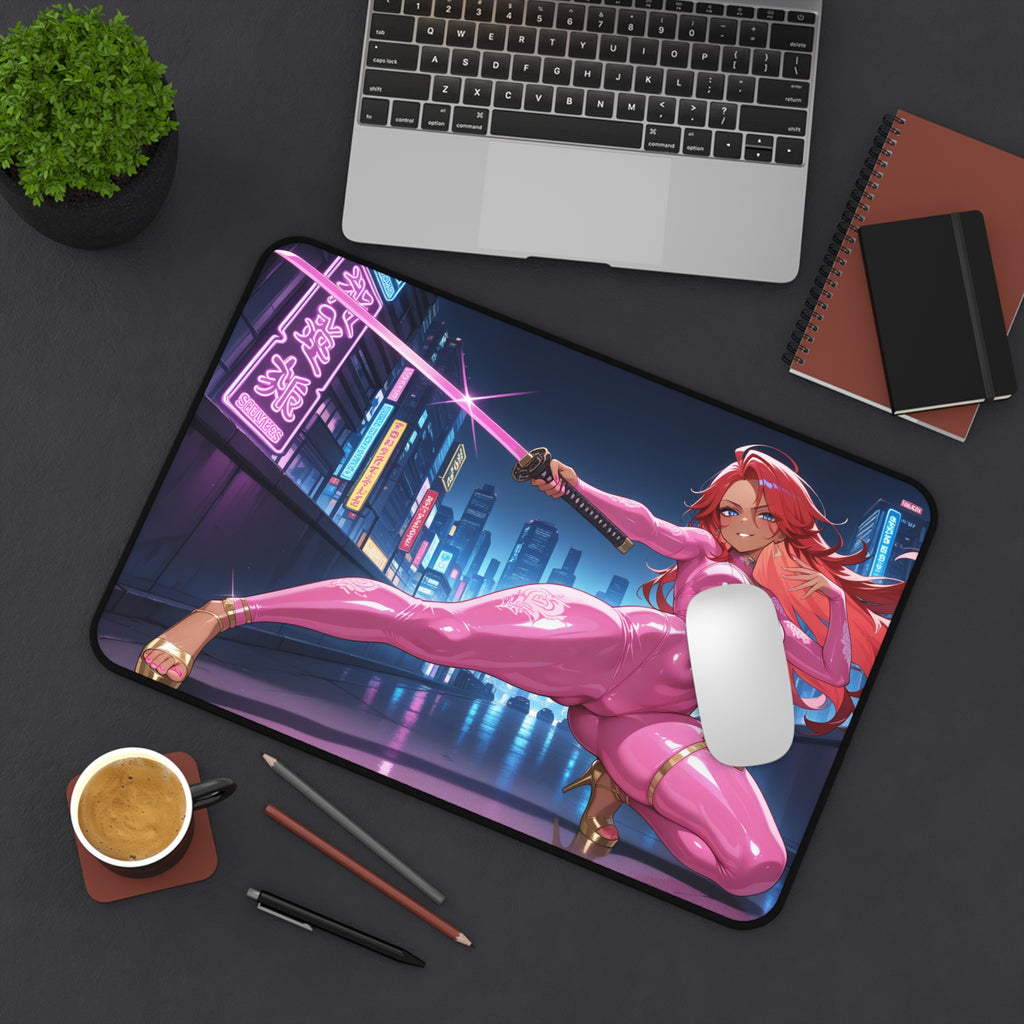 Anime Girl Warrior Desk Mat, Gaming Mouse Pad with Non-Slip Base