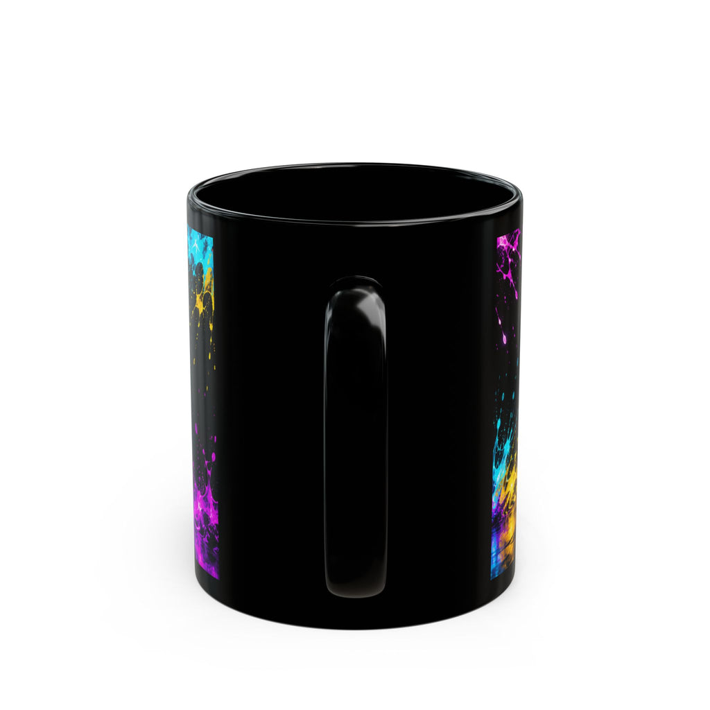 Rebel74 Emblem Black Mug - Neon Lightning Splash Cup