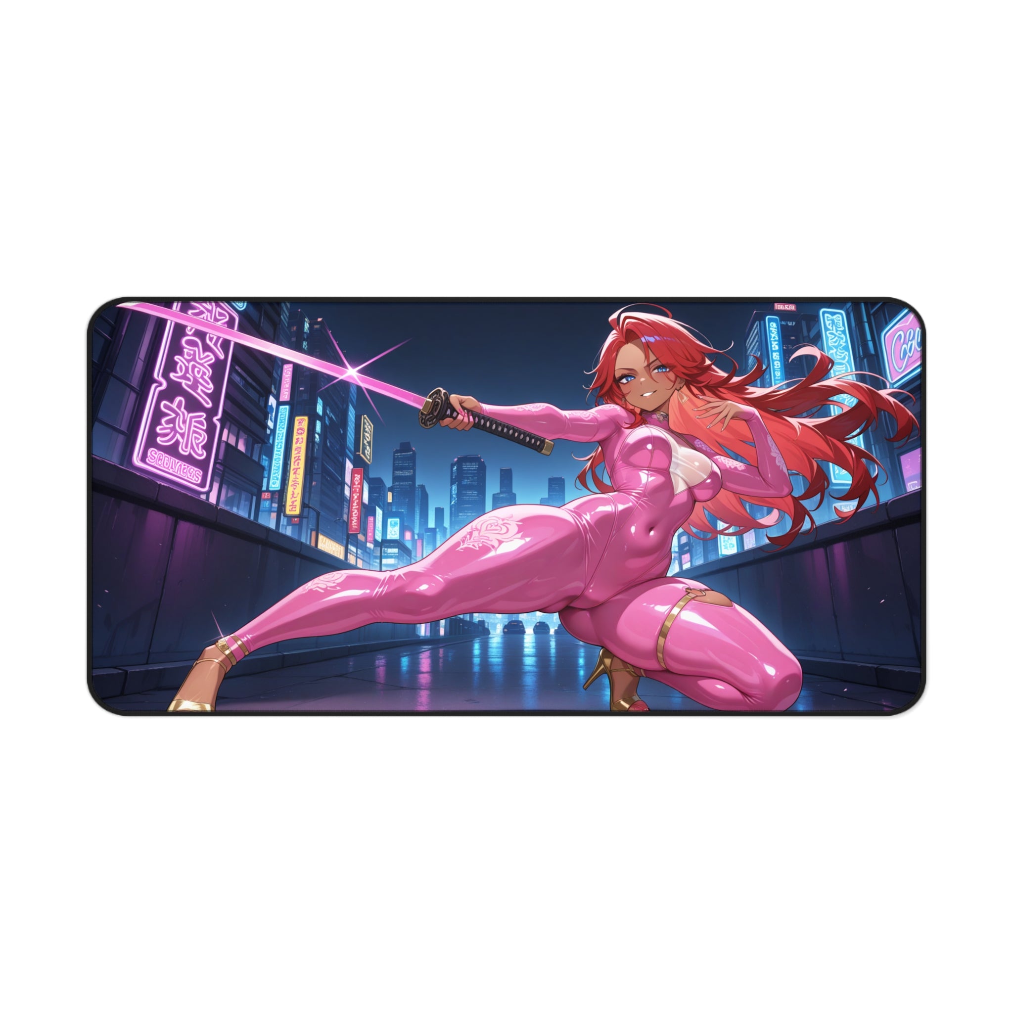 Anime Girl Warrior Desk Mat, Gaming Mouse Pad with Non-Slip Neoprene Base