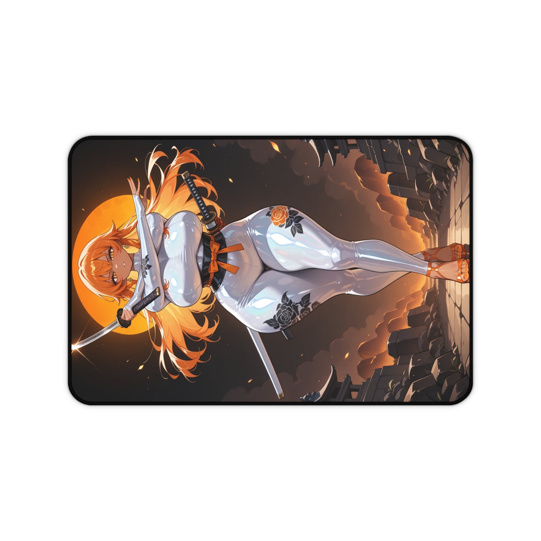 Anime Girl Warrior Desk Mat, Gaming Mouse Pad with Non-Slip Neoprene Base