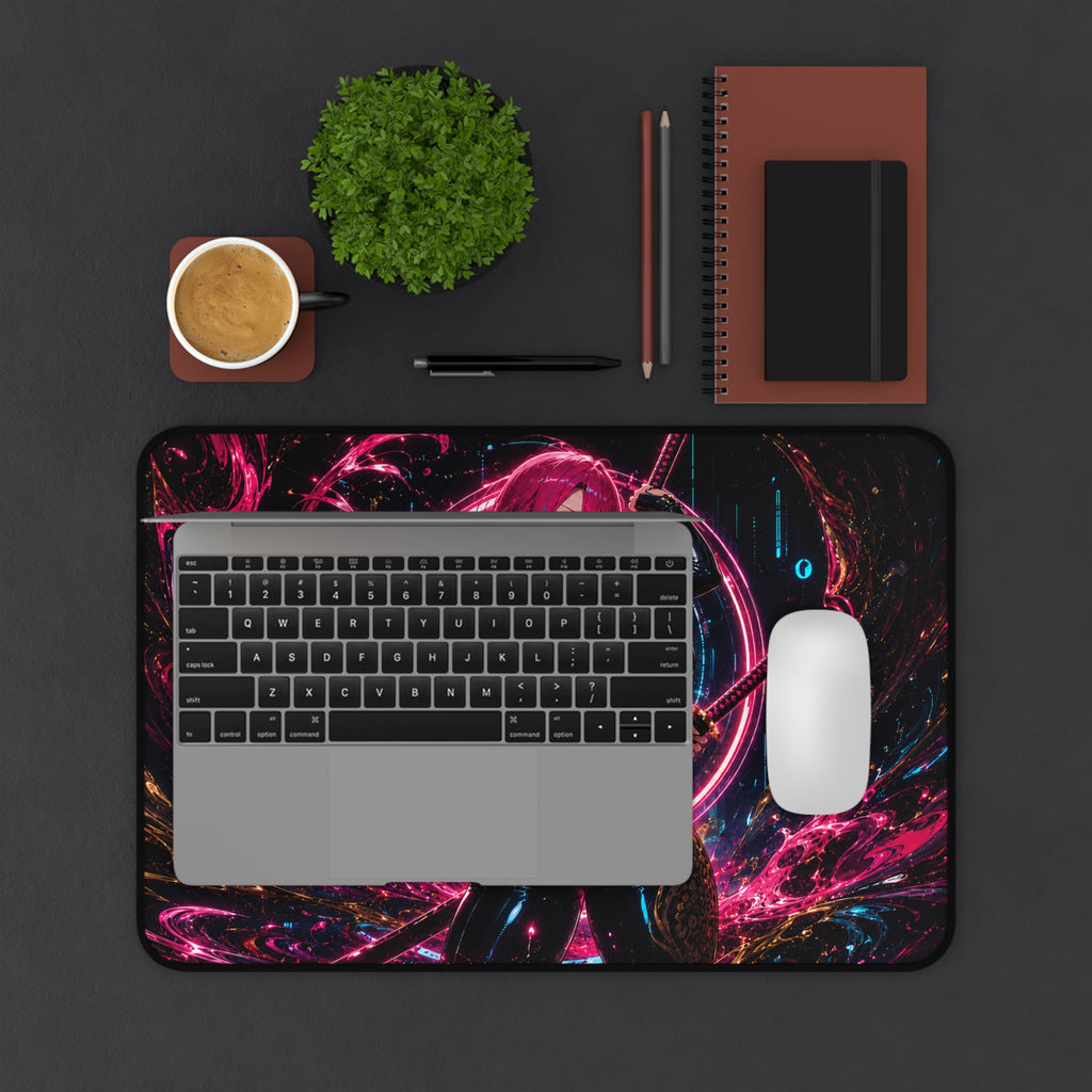 Kaelira Neon Samurai Anime Gaming Desk Mat