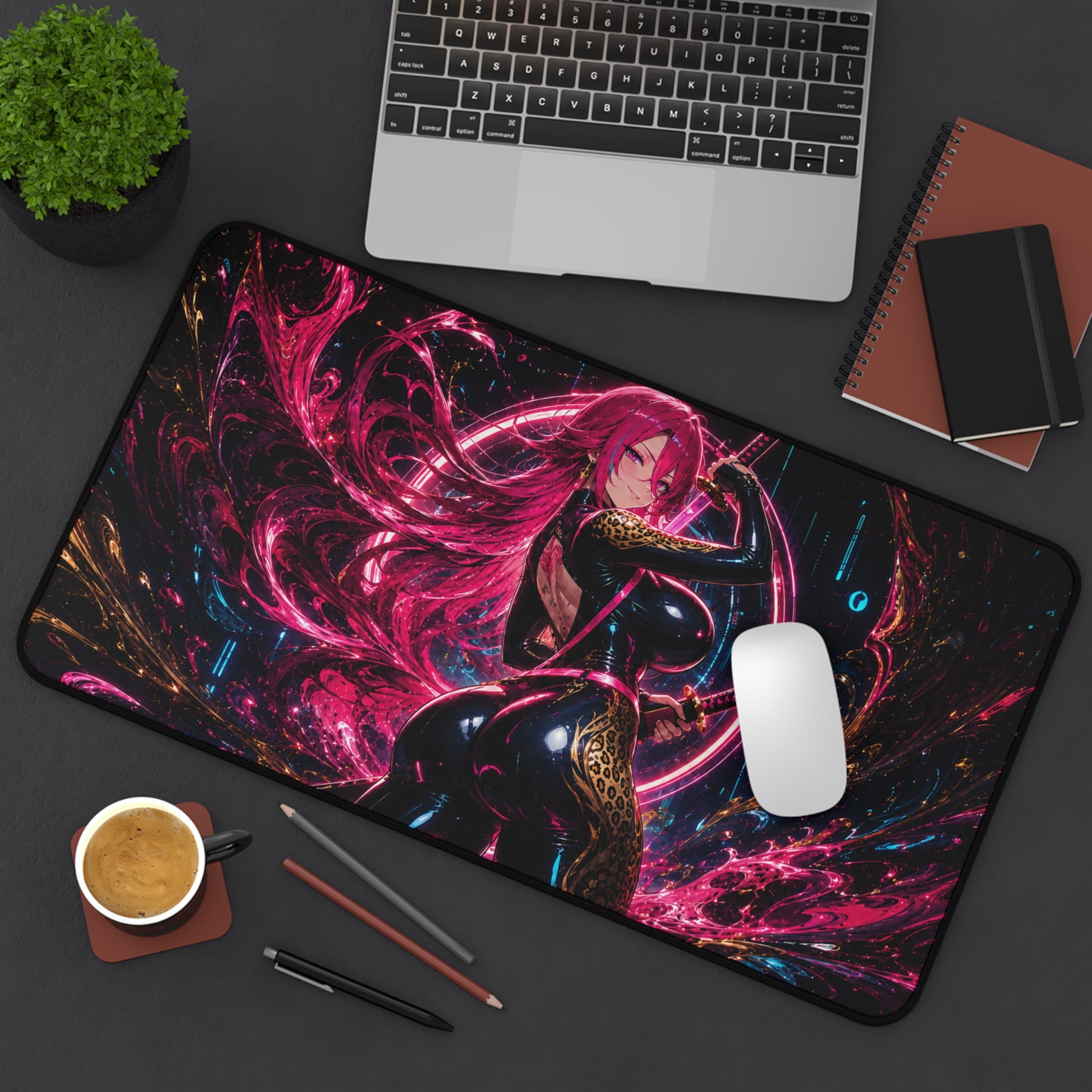 Kaelira Neon Samurai Anime Gaming Desk Mat