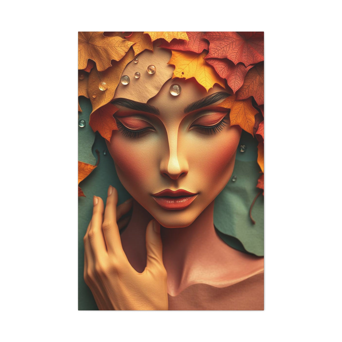 Women Face Poster in Layered Paper Aesthetic with Autumn Colors, Modern Aesthetic Wall Art, Home Decor Print, Canva Art Print, Office Decor