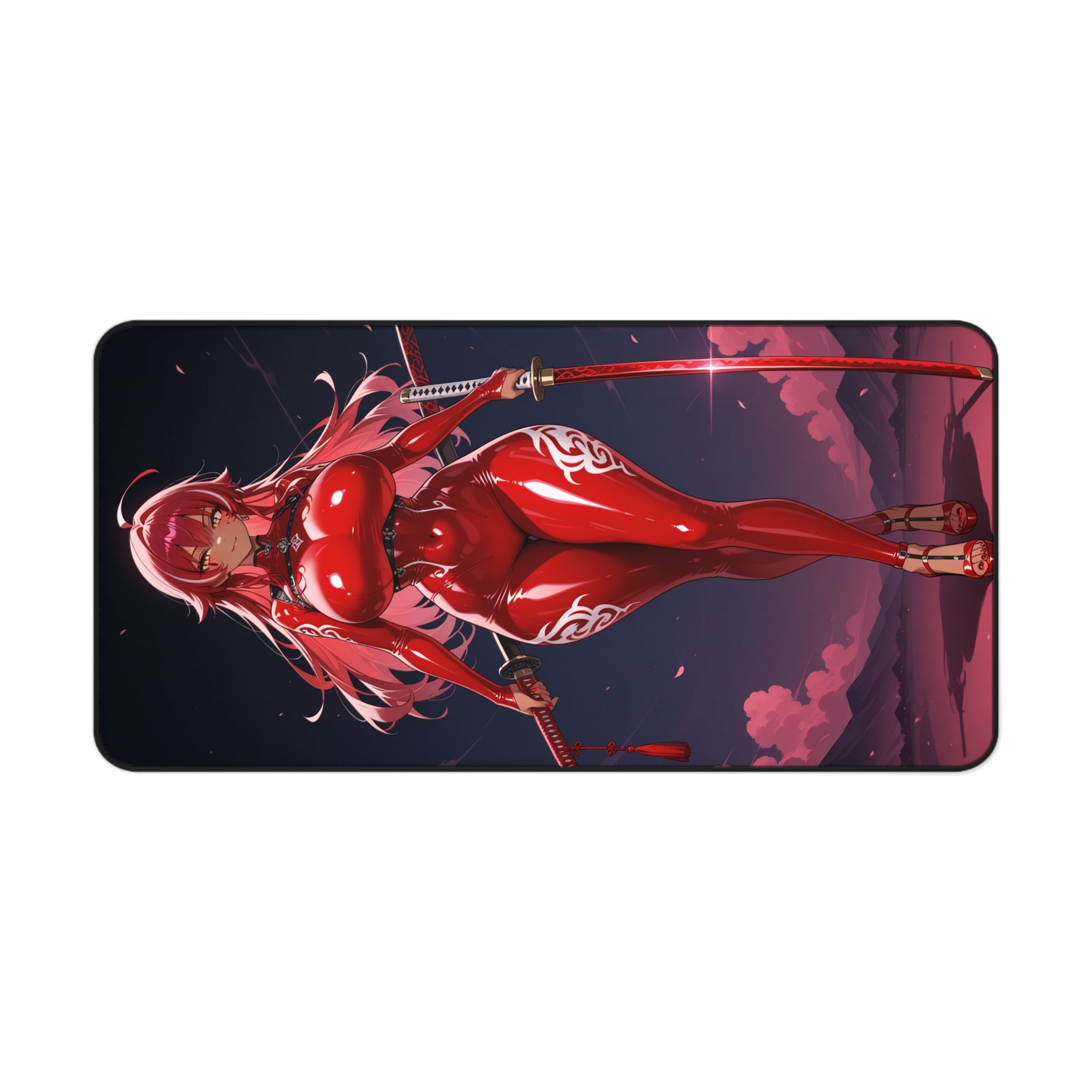 Anime Girl Warrior Desk Mat, Gaming Mouse Pad with Non-Slip Neoprene Base