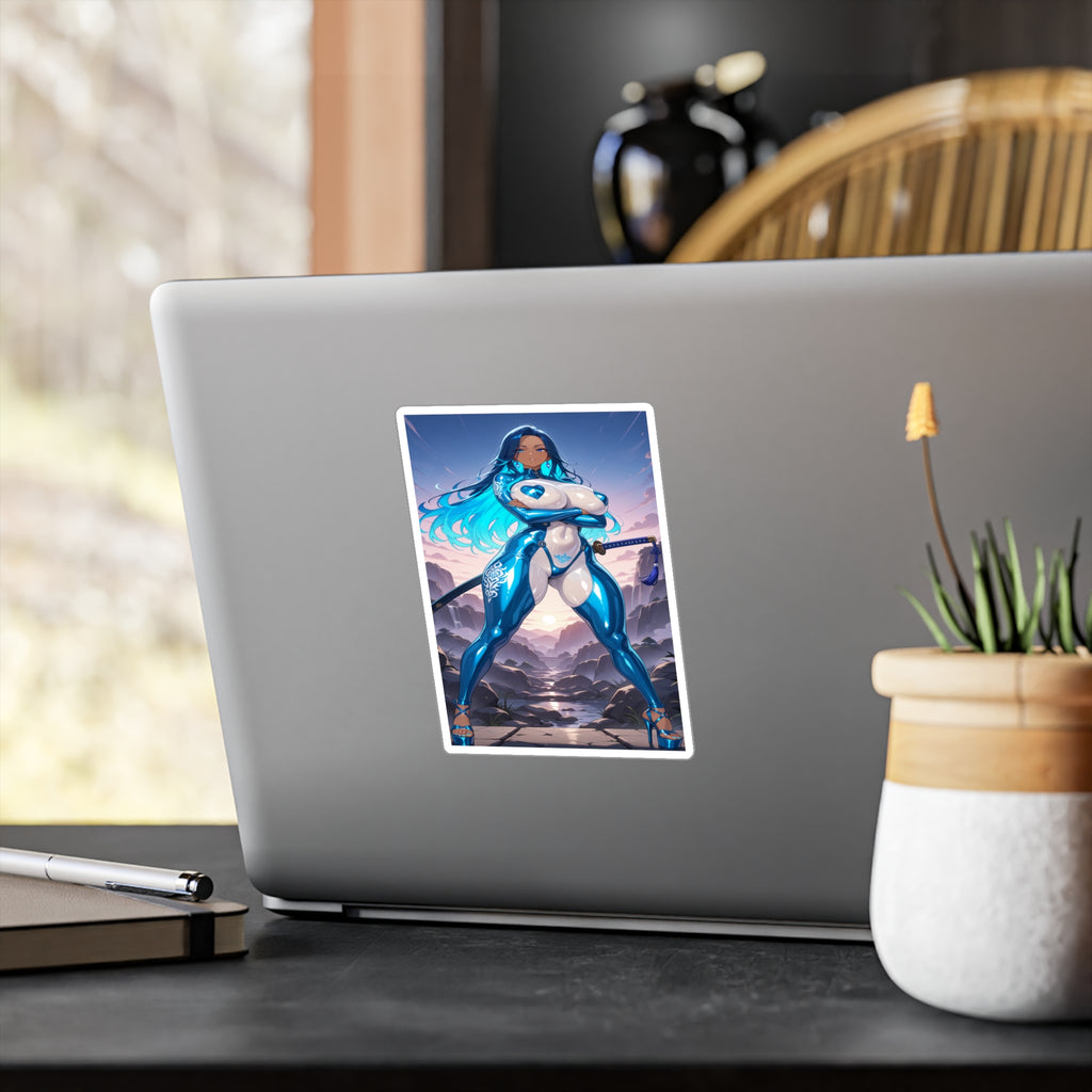 Azure Blade Empress Vinyl Decal — Blue Neon Anime Sticker
