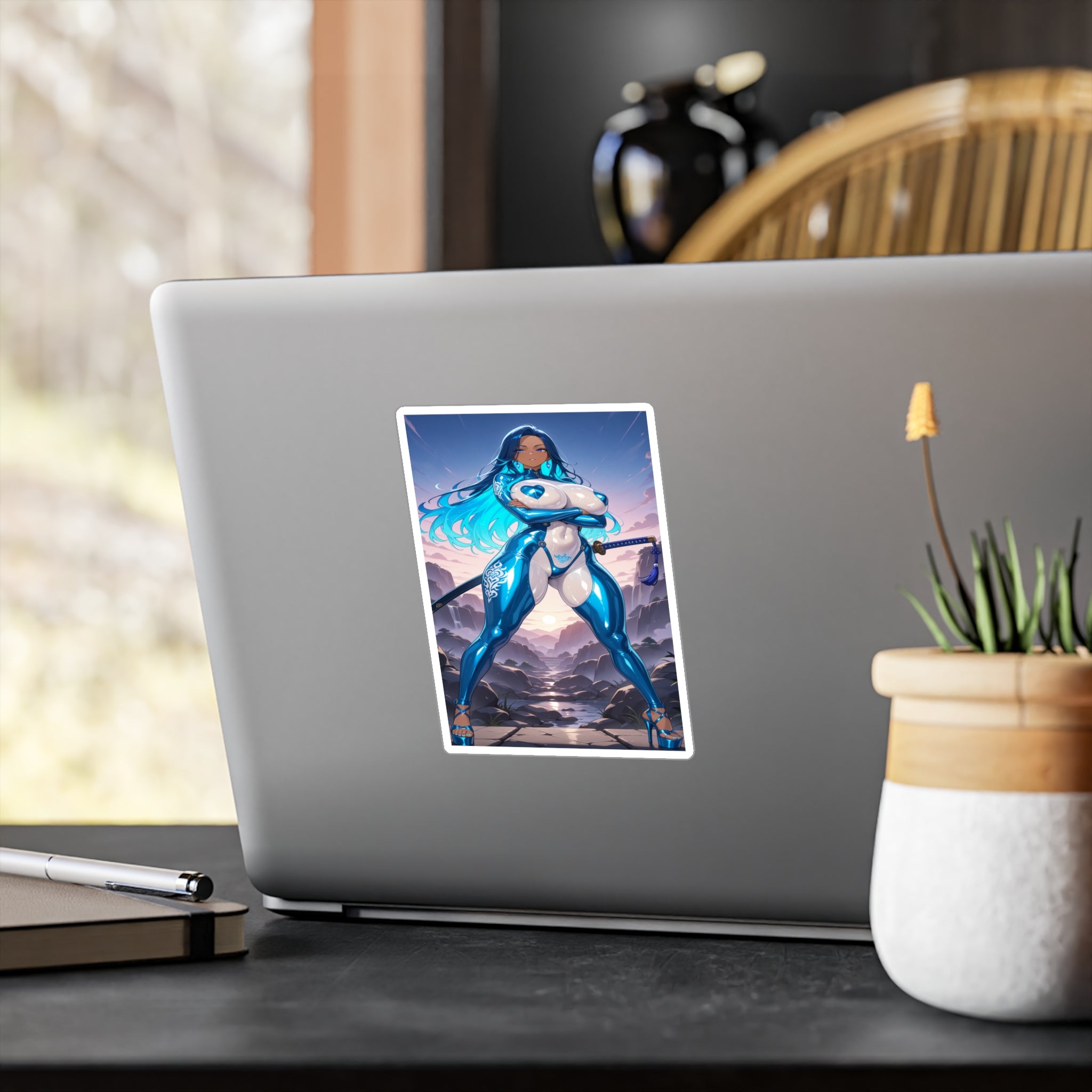 Azure Blade Empress Vinyl Decal — Blue Neon Anime Sticker