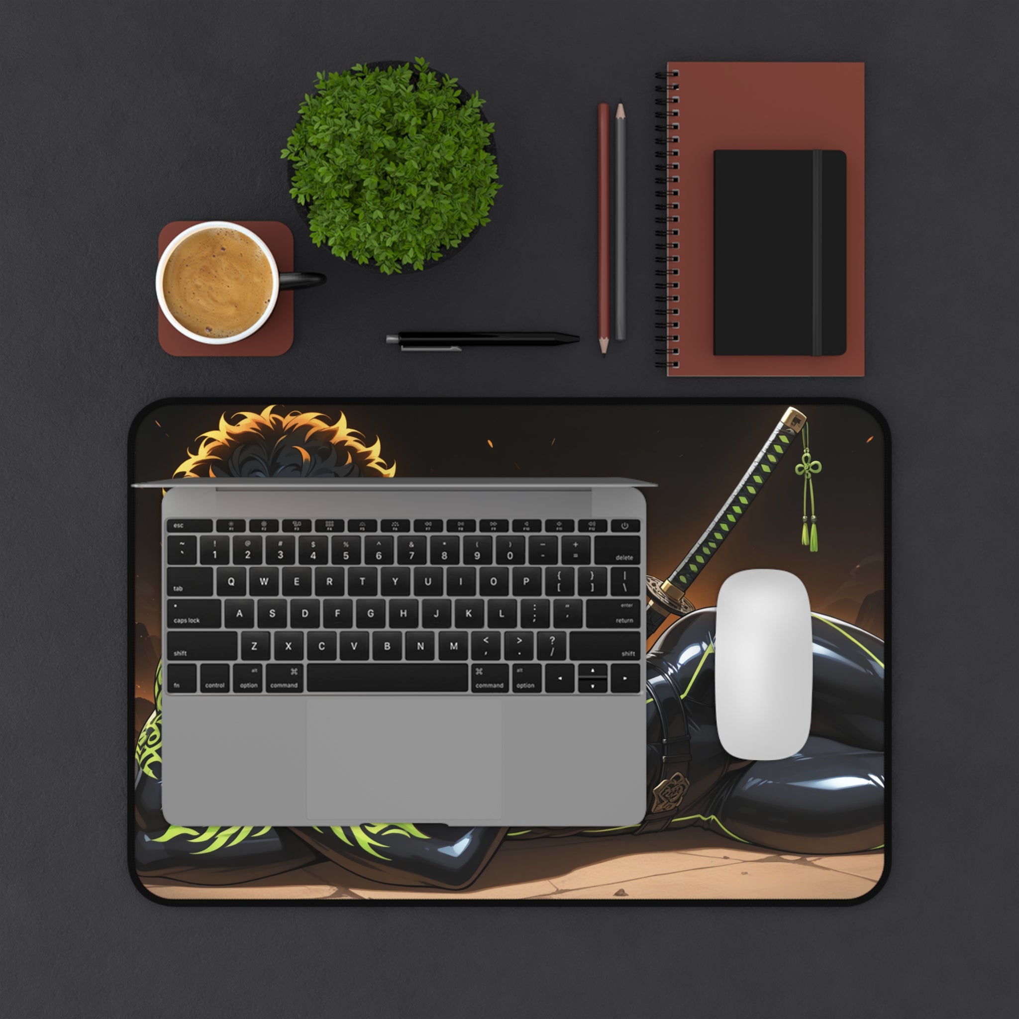 Tattooed Warrior Desk Mat — Anime Samurai Gaming Mouse Pad
