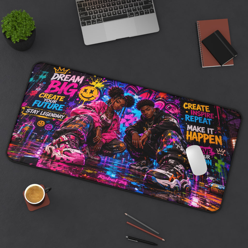 Motivational Urban Graffiti Desk Mat — 'Dream Big' Inspirational Gaming Mouse Pad