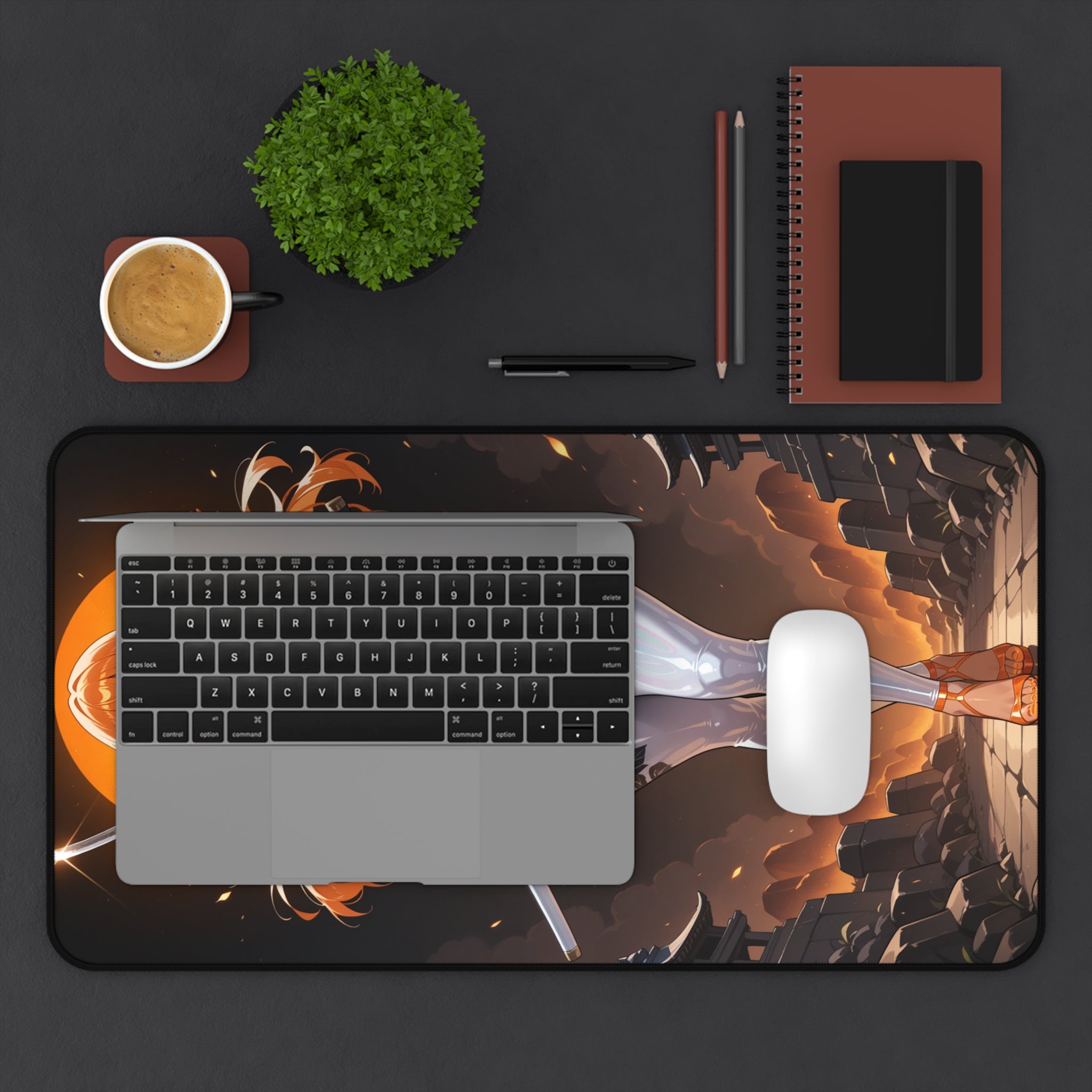 Anime Girl Warrior Desk Mat, Gaming Mouse Pad with Non-Slip Neoprene Base
