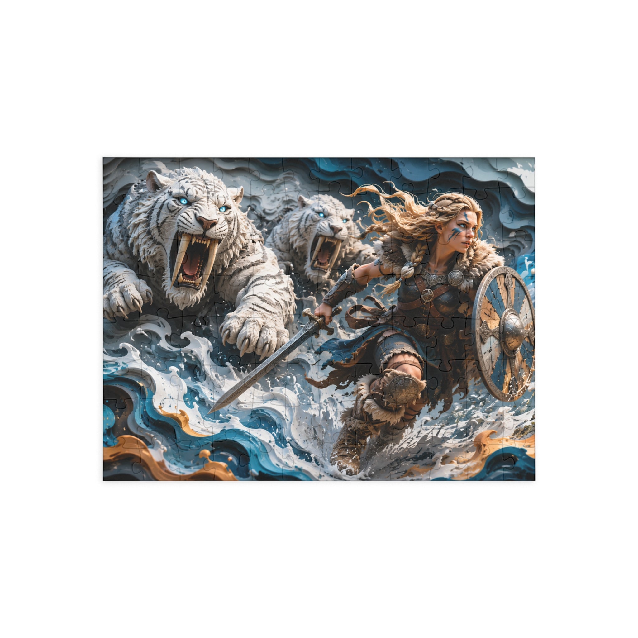 Viking Shieldmaiden & White Tigers - Puzzle (96–1000 pcs)