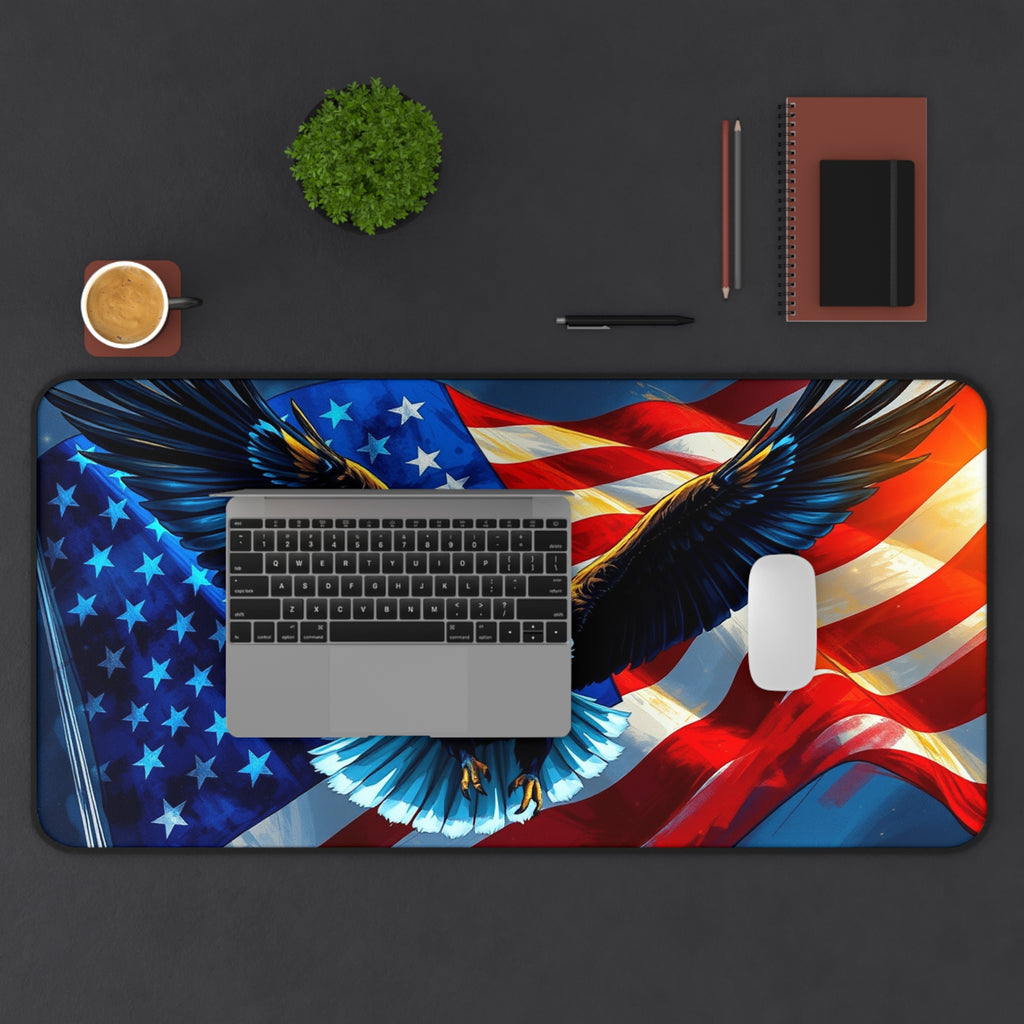 Patriotic Desk Mat with Eagle and American Flag, Premium Mouse Pad
