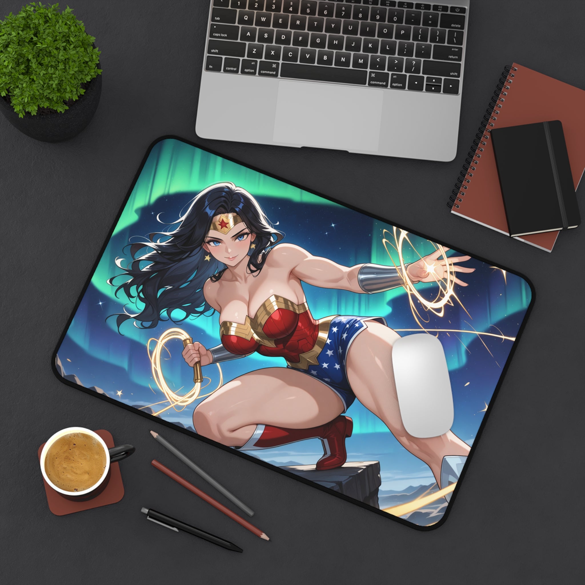 Wonder Woman Desk Mat, Gaming Mouse Pad, Superhero Playmat with Vibrant Print