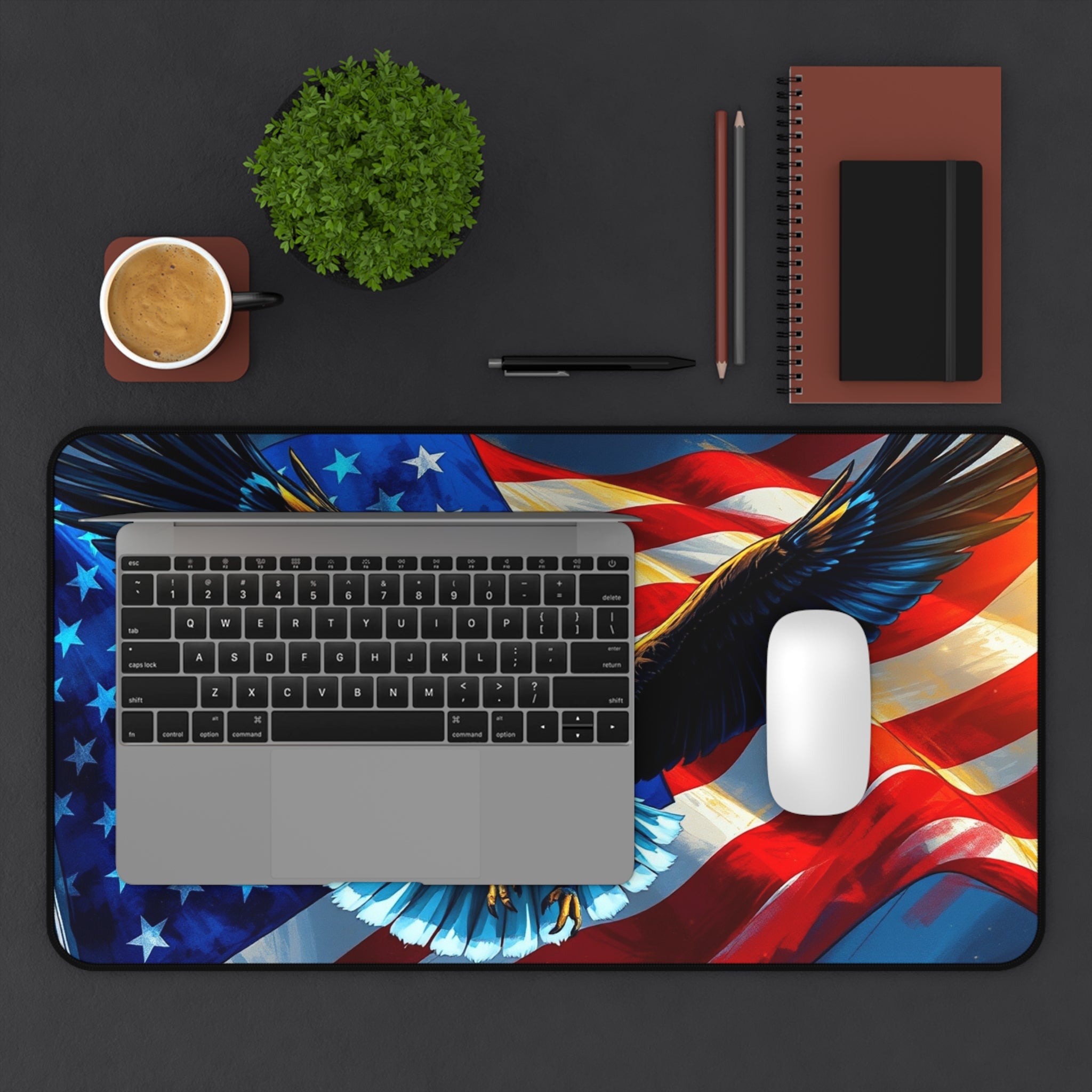 Patriotic Desk Mat with Eagle and American Flag, Premium Mouse Pad