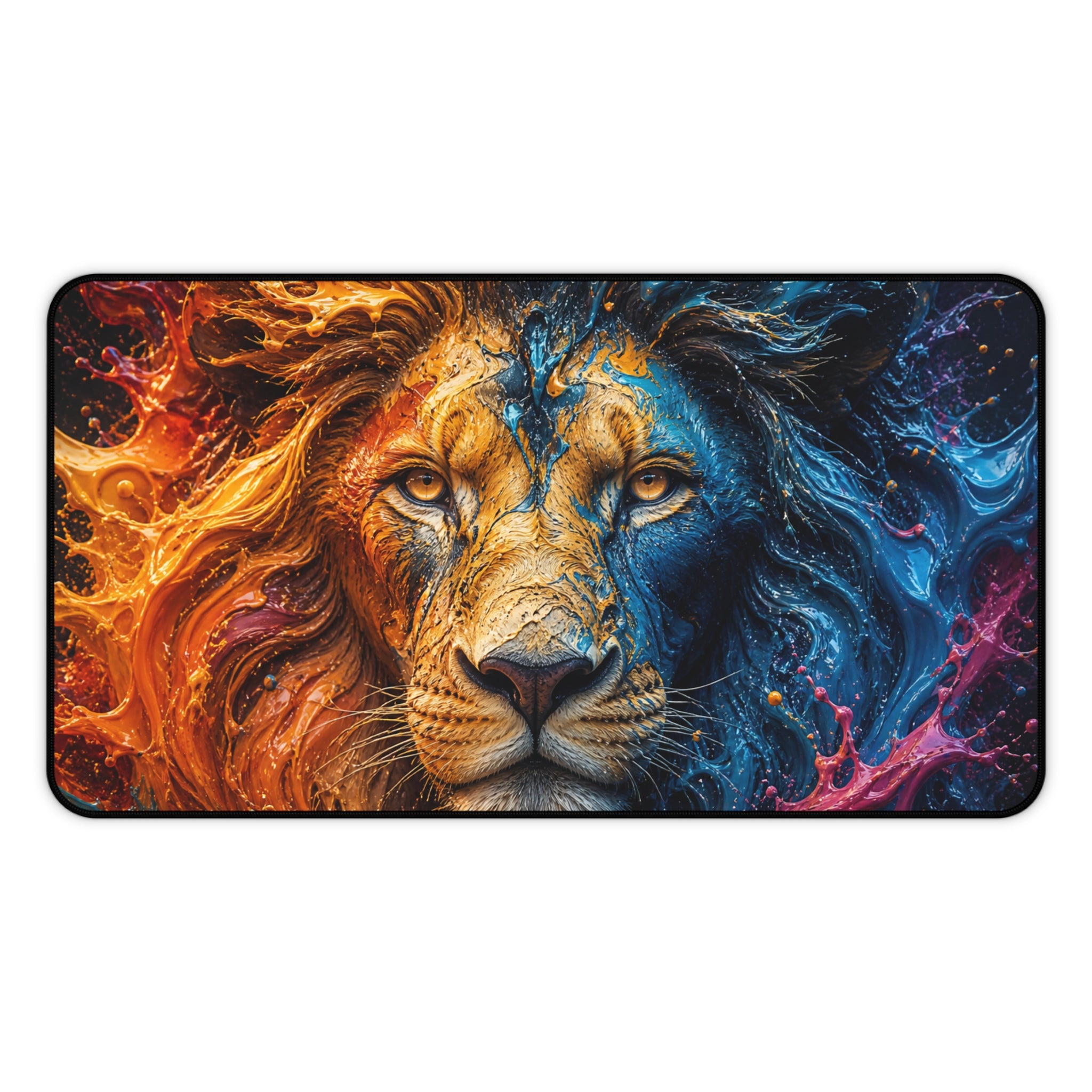 Lion Fire & Water Mouse Pad — Vibrant Animal Print Desk Mat