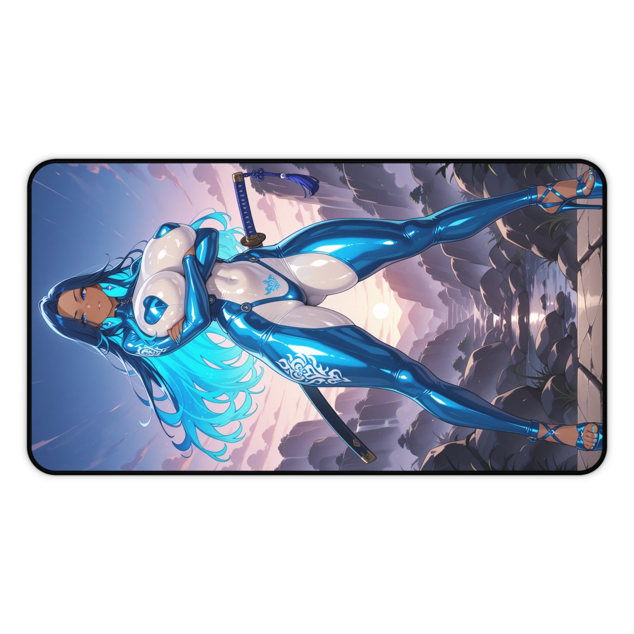 Anime Girl Warrior Desk Mat, Gaming Mouse Pad with Non-Slip Neoprene Base