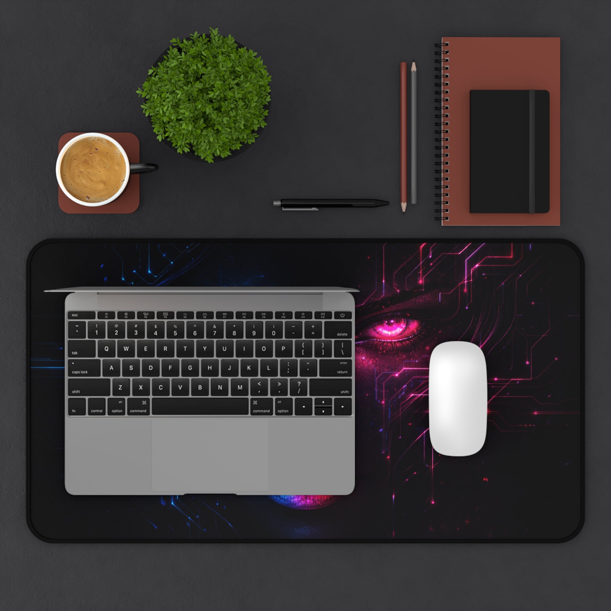 Neon cyborg in the shadows Desk Mat, XL Mousepad Non-slip for Gaming & Office