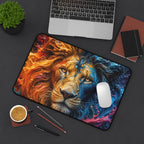 Lion Fire & Water Mouse Pad — Vibrant Animal Print Desk Mat