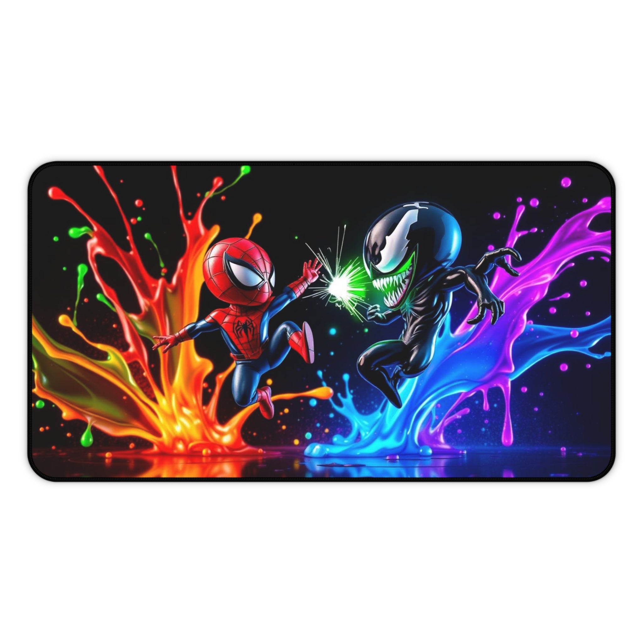 Spiderman vs Venom Desk Mat, Epic Paint Splash Design for Gamers & Fans
