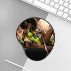 Afro Warrior Mouse Pad with Ergonomic Wrist Rest — Green Fantasy Gamer Desk Mat
