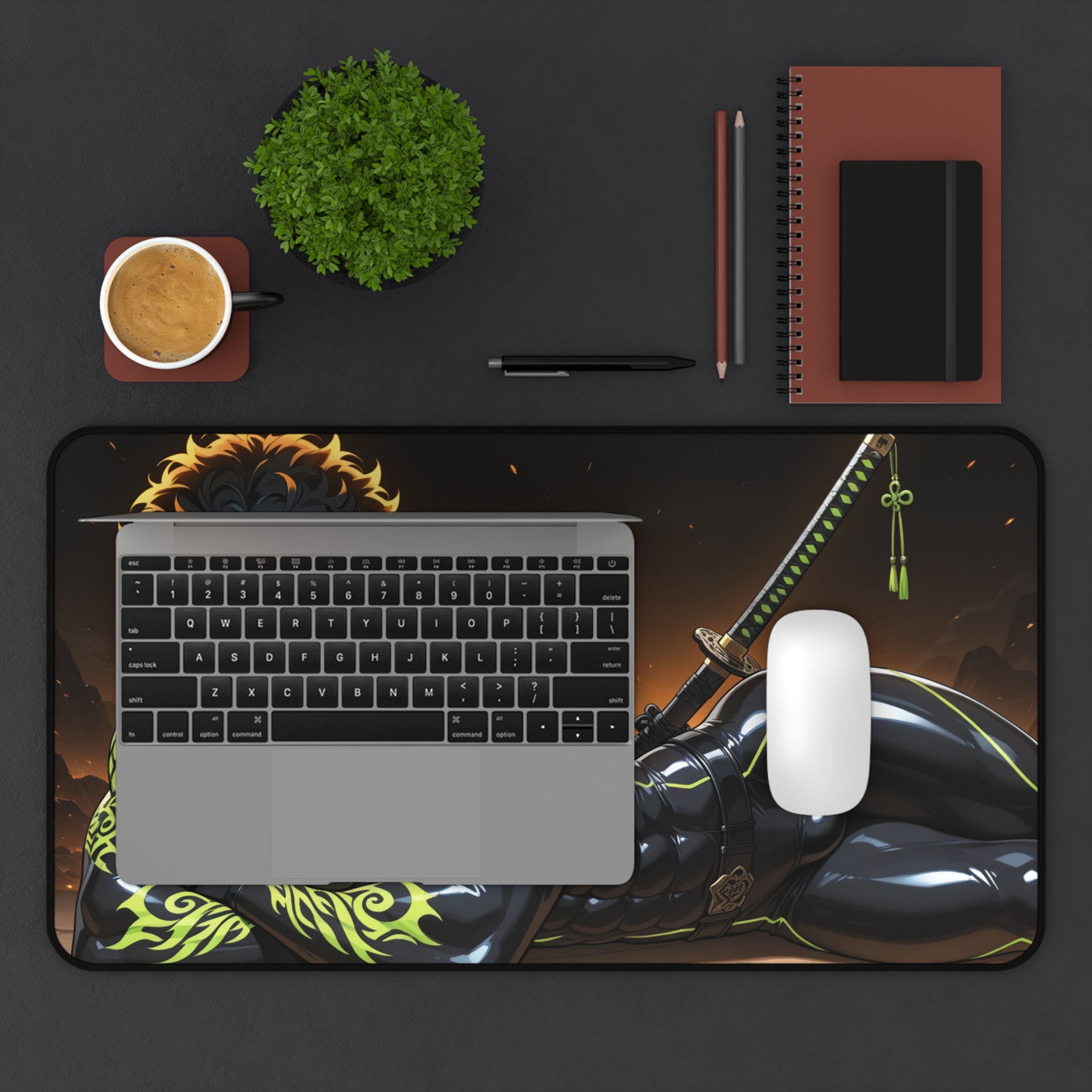 Tattooed Warrior Desk Mat — Anime Samurai Gaming Mouse Pad